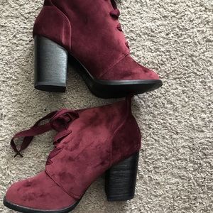 Call it spring cranberry heeled booties
